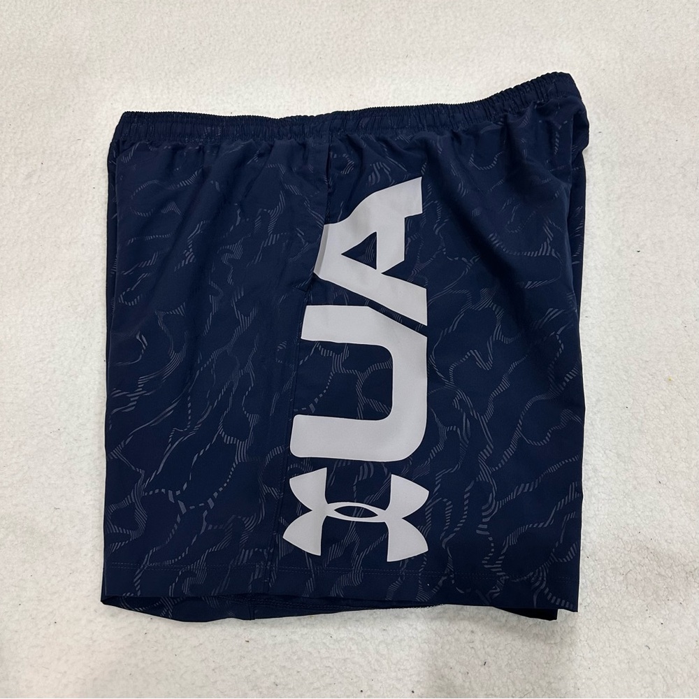 Under Armour Men's Navy Blue Athletic Shorts with White Logo